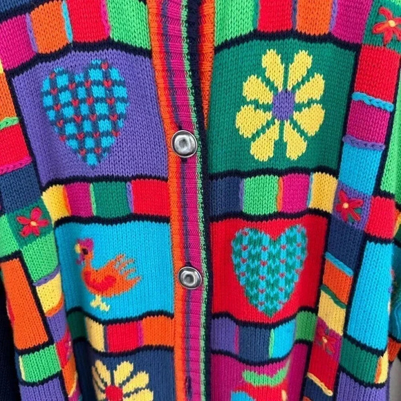 Tulchan bright colorful abstract floral chicken cardigan oversize medium F42 - Picture 2 of 5